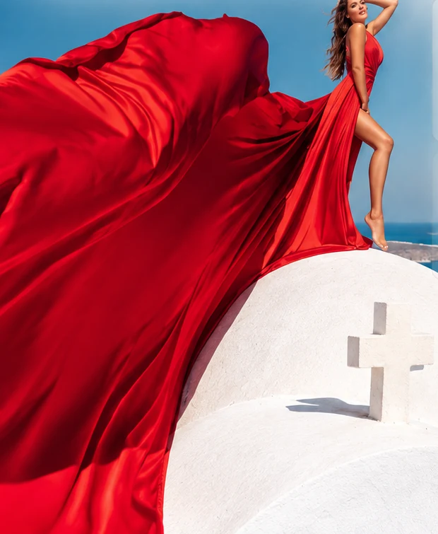 Santorini Flying Dress: Redefining Luxury Destination Photography Through Cinematic Visual Storytelling